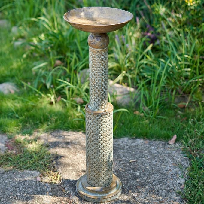 35.4"H Metal Bird Bath for Outside,Vintage Bird Bath,Garden Lawn Yard Decor | Cylindrical Base Bird Bath,Bird Feeder Seed Tray Garden,Bird Baths for Outdoors