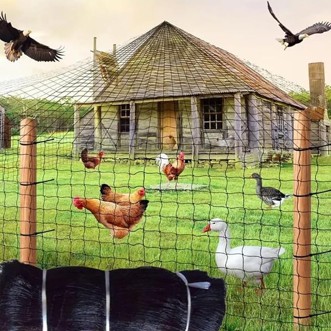 Heavy Duty Bird Poultry Netting - 1” Mesh Breathable UV-Resistant Mesh for Garden Chicken Coop Blueberry Bushes Fruit Trees Easy Install Reusable (50FT*50FT)