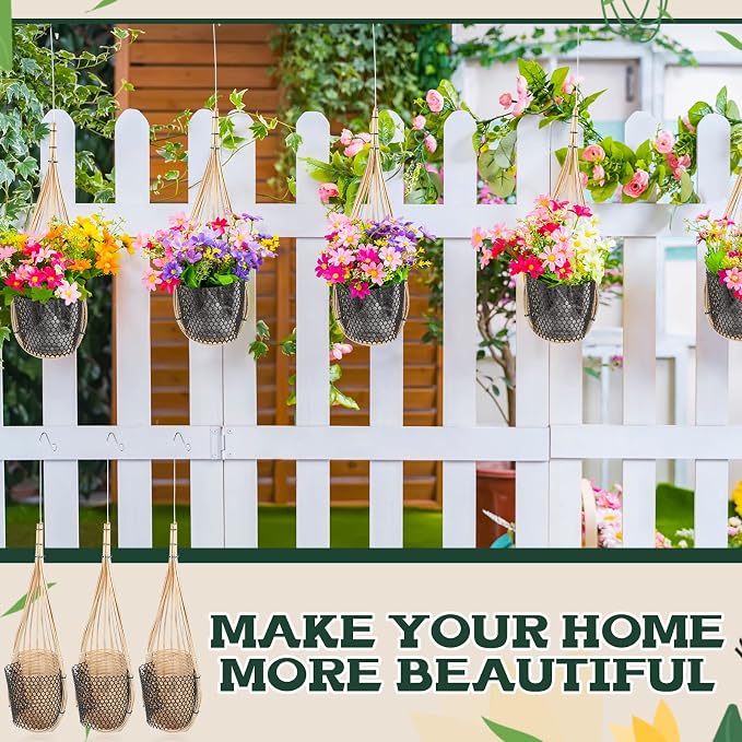 Weysat 10 Pack Hanging Orchid Planter Thai Bamboo Woven 4 Inch Bird Nest Style Orchid Hanging Basket Bamboo Flower Basket with Metal Hook for Trellis Gazebo Indoor Outdoor Wall Small Flower Planter