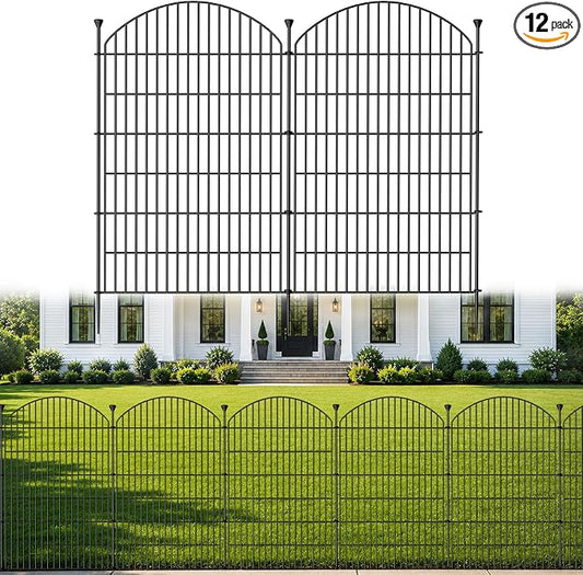 12 Pack No Dig Decorative Garden Fence Panels, 40in(H) x 29ft(L), Dog Fence Outdoor for Yard, Rustproof Metal Animal Barrier for Rabbits & Flowers, Temporary Fencing for Patio, RV