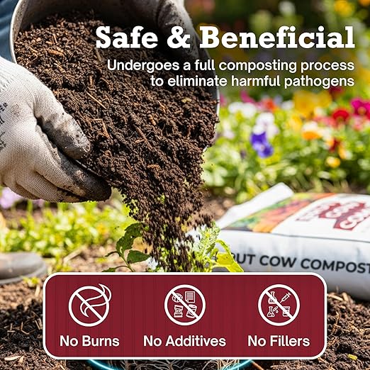 Brut Cow Compost – 4 Pack Nutrient-Rich Composted Cow Manure Organic Soil Amendment – 100% Pure Compost, Additive-Free Fertilizer for Vegetable Gardens, Flowers, Lawns & Indoor Plants – 1 Cubic Ft