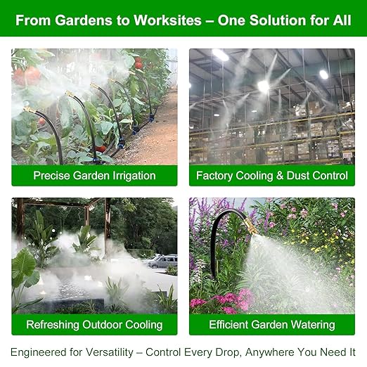 60FT Drip Irrigation System for Garden – Automatic Watering Kit with Solid Brass Metal Connectors, 360° Bendable Tubing &16 Adjustable Nozzles for Greenhouse, Lawn, Yard & Plants