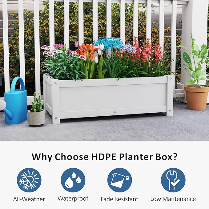 HDPE Raised Planter Box Outdoor,Rot-Resistant and Non-Cracking,Small Raised Beds for Gardening 29.5 * 14.4 * 9.8 in for Yard,Lawn,Outdoor Planter Boxes Rectangle with Drainage Holes White
