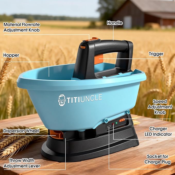 3L Electric Seed Spreader Handheld for Lawns, 7.2V Battery Powered 135° Fertilizer/Grass Seed/Salt/Ice Melt Spreader Cordless Rechargeable, Large Capacity for 6400 Sq.Ft, 7 Settings/5 Angles Adjust