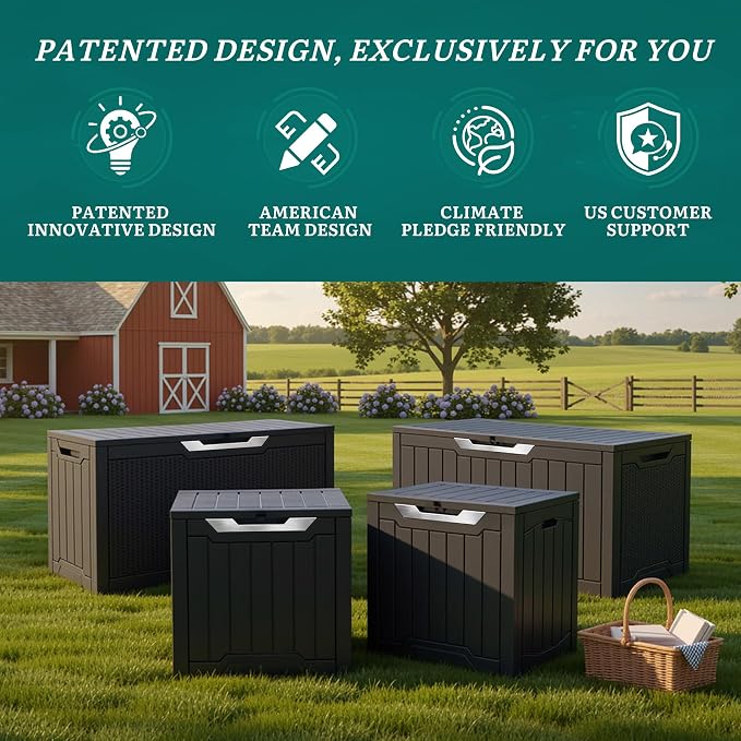 YITAHOME 31 Gallon Deck Boxes Set of 2, Lockable Outdoor Storage Bins with Silver Decorative PVC Trim Panels for Patio Cushions, Garden Tools, Weather-Resistant Resin Storage Solution, Black & Silver