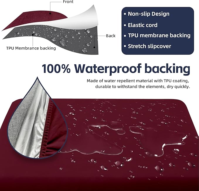 12Pcs Patio Cushion Covers,Outdoor Cushions Covers,Stretch Cushion Covers Replacement, Washable and Reusable Furniture Protectors(Wine Red)