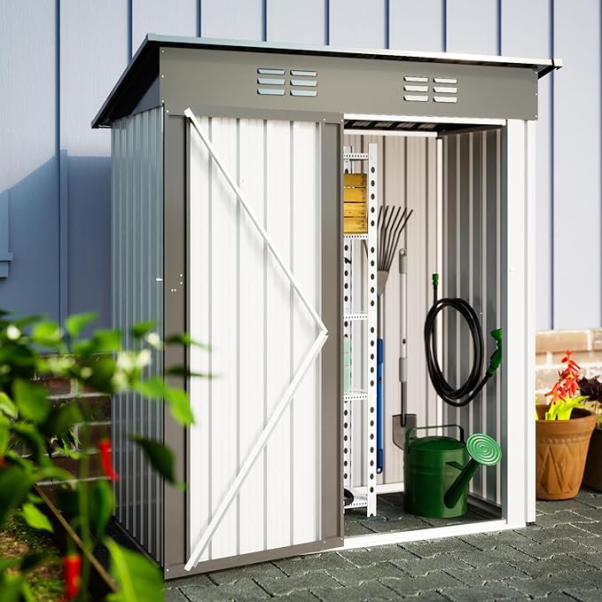 Outdoor Tool Storage Shed with Sloped Roof Super Large Storage Space Excellent Air Ventilation for Bike Trash Can Machine 5X3Ft