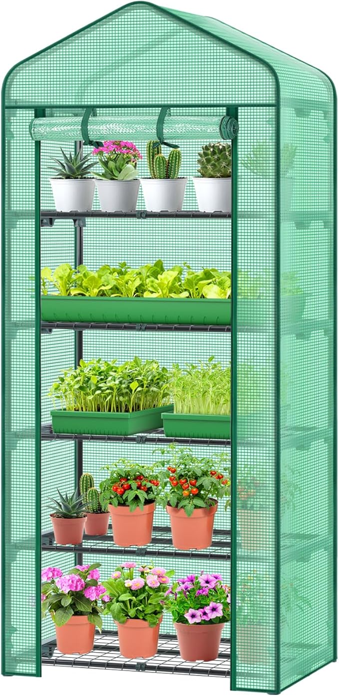Mini Greenhouse for Indoor Outdoor: Ohuhu Small Plastic Plant Green House 5-Tier Rack Stand Portable Greenhouses with Durable PE Cover for Seedling, Ideal Gardening Gifts for Women Men