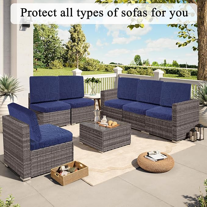 HEBE Stretch Patio Cushion Covers Set 8pcs,Waterproof Outdoor Couch Covers Replacement,Washable Reusable Seat Cushion Slipcovers for Patio Furniture Protector,Chair Cushion Cover