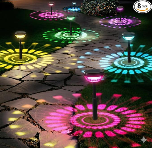 Ensenior 8 Pack Solar Pathway Lights, Multicolor & Warm White LED, IP65 Waterproof, Garden Back Yard Solar Lights Outdoor Decorative