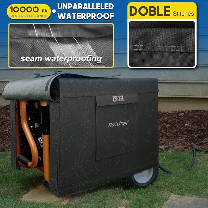 Rosefray Generator Cover-26”Lx20”Wx20”H,600D Heavy Duty Waterproof, Small Outside Equipment Cover for Champion,Predator,WEN,Ryobi,Generac,Westinghouse Portable Generator 3000-6000W-Black/XL