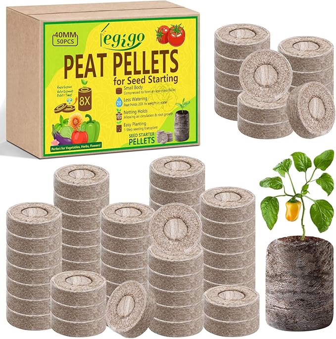 Legigo 50 Pcs 40mm Seed Starter Peat Pellets Pods for Seedlings- Compressed Seed Starting Pellets Seed Starter Pods Plugs Soil Peat Pods for Starting Seeds, Garden Planting Herb Flower Vegetables