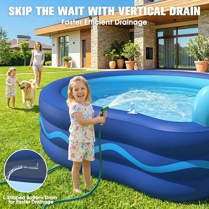 Inflatable Pool with Seats and Headrest,Oversized Thickened Large Blow Up Pool for Audlt,Inflatable Backyard Pools for Adult,Durable Swim Center Inflatable Family Lounge Pool 90"×90"×20"-Navy