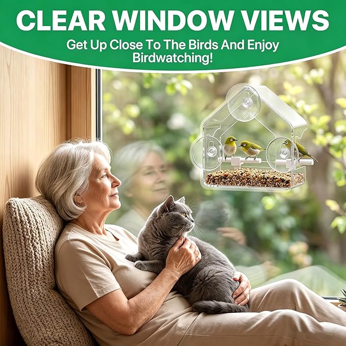 Clear Bird Feeder for Window Acrylic, Window Bird Feeders with Strong Suction Cups, Suction Cup Bird Feeder for Garden, Yard, Elderly Kids Viewing Wild Birds Outside, as a Bird Watching Gift