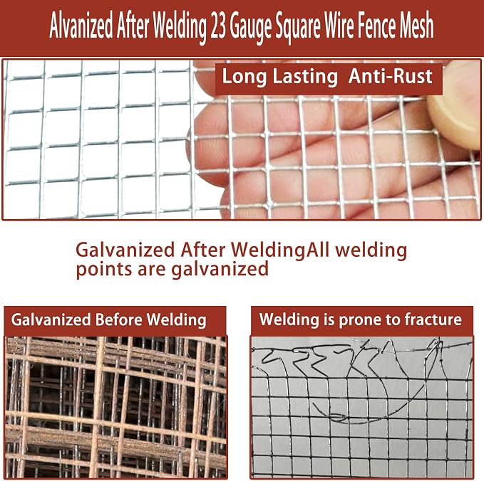 Hardware Cloth 1/4 Inch 20in X 20ft, 23 Gauge Hot Dip Galvanized Welded Cage Wire Mesh Roll, Chicken Wire Fence Roll for Snake Fences Handicraft Making Welded Fence Garden & Home