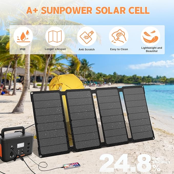 SOKIOVOLA [Upgraded] Foldable Solar Panels 50W Portable Solar Panel Charger 3 Output Ports (USB-A USB-C DC) Folding Solar Panel for Camping Hiking RV Outdoor Activities