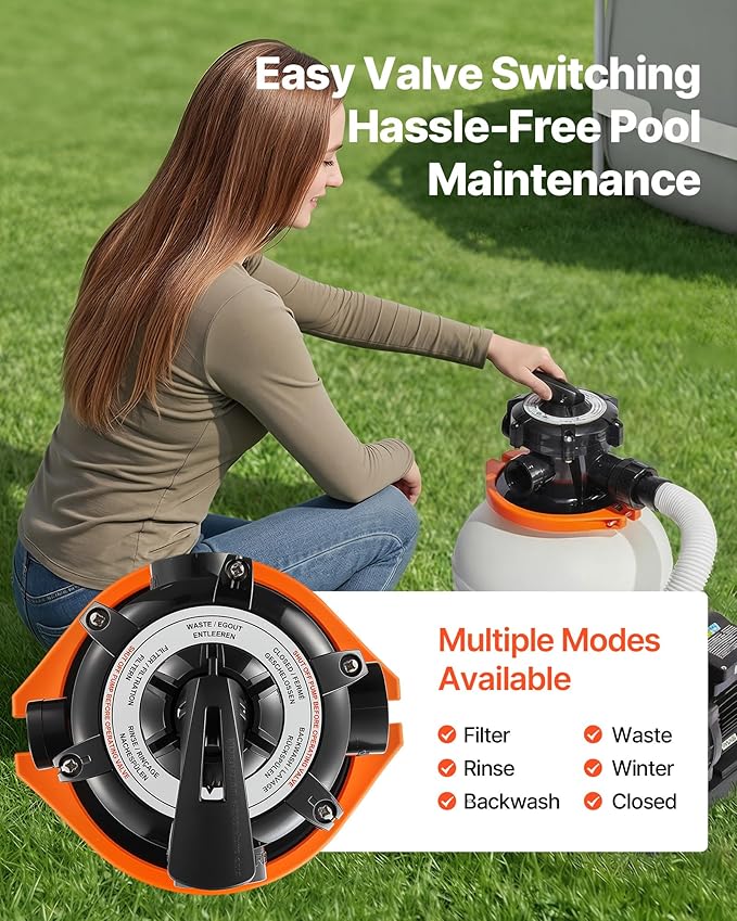 VEVOR 13 in Sand Filter Pump for Above Ground Pool, 0.75 HP 3500 GPH, Swimming Pool Sand Filter Pump with Pre-Assembled Core & Leak-Resistant Design, 6-Way Valve, High-Efficiency Filtration for Pools