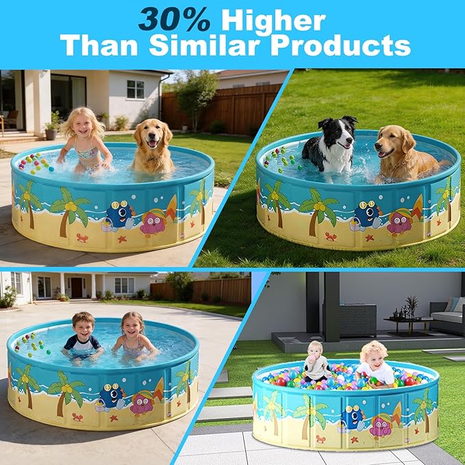 Foldable Swimming Pool for Kids 47.2"x17.7" Hard Plastic Portable Dog Pool Anti-Slip Collapsible Pets Bathtub Kiddie Pool Indoor Outdoor Backyard (JellieMons 48'')