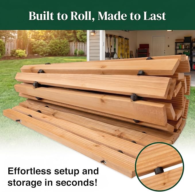Plow & Hearth 6' Curved Outdoor Wooden Pathway | 17" Wide Rollout Outdoor Garden Walkway | Weather-Resistant Hardwood Cedar Board Walkway Landscape Edging | Decorative Lawn Patio Wedding Party