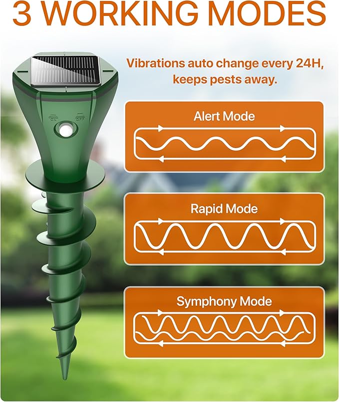 Solar Pest Repeller Stakes (4 Pack) – Outdoor Garden and Lawn Ground Stakes Rodent Deterrent for Moles, Gophers, Snakes and Burrowing Pests