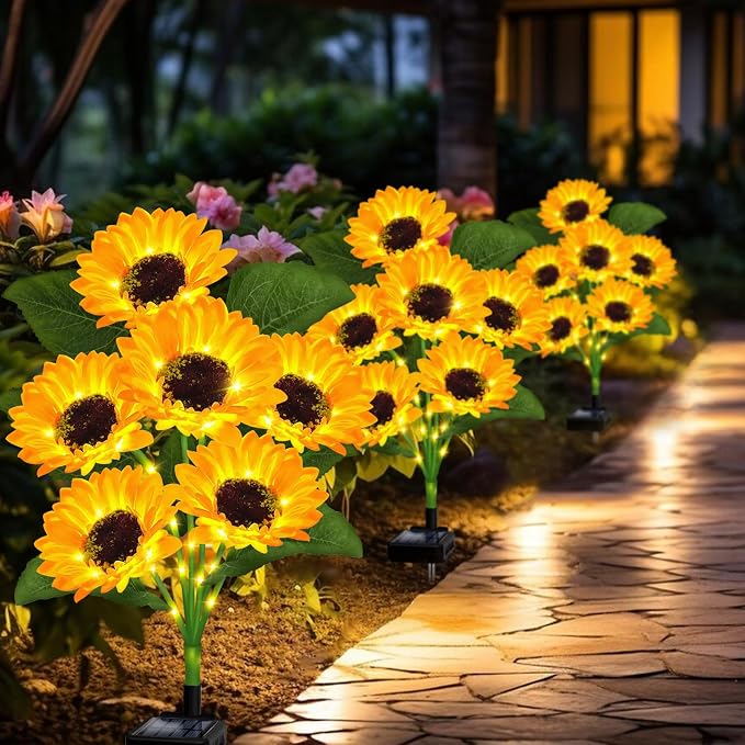 VOOKRY Solar Lights Outdoor, 6 Pack with 36 Sunflower Lights, Waterproof Solar Flowers Garden Decor, Birthday Gifts for Mom Women Grandma, Sunflowers Yard Decoration for Lawn Backyard Patio Flowerbed