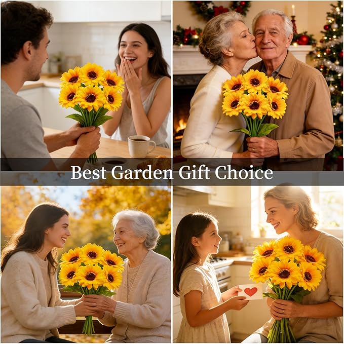 Solar Garden Lights Outdoor, 6 Pack Solar Sunflower Lights with 36 Head 3.4 Inch Flowers, Waterproof Flowers Light Fall Thanksgiving Decorations for Garden Yard Patio Backyard, Gifts for Mom Women