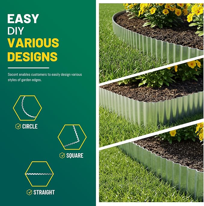 Corrugated Metal Garden Edging, 4"×10Ft Landscape Edging Border for Garden, Flower Bed, Lawn and Landscape Edging (Silver)