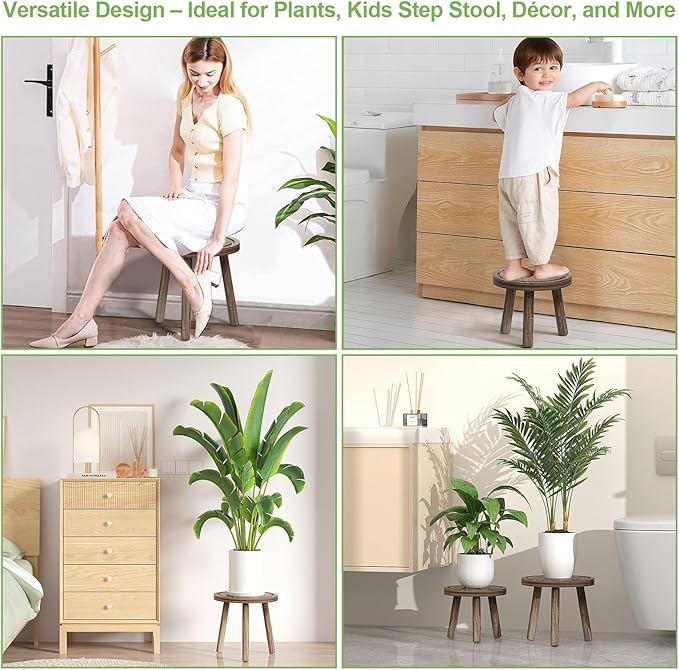 5-Pack Wood Plant Stands Indoor, Single Plant Stand for 6-12 Inch Pots, Mid-Century Modern Plant Stool, Tall Plant Stand for Large Plants for Living Room, Balcony, Office (Dark Brown)