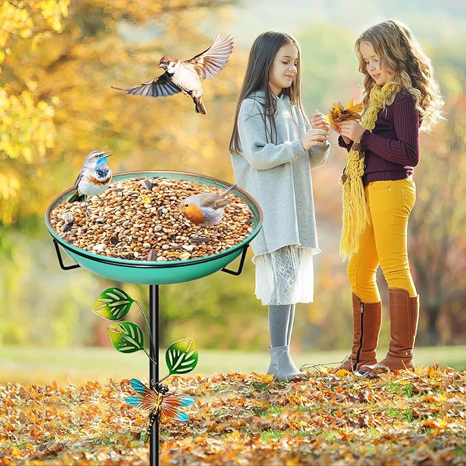 Metal Bird Bath for Outside, 35.4In Vintage Freestanding Garden Birdbaths & Birdfeeder with Upgraded 5 Prongs Base, Bird Baths Feeder Water Bowl for Outdoors Patio Yard Lawn Art Decor (Retro Green)