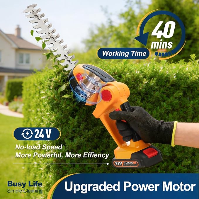 Yocada Handheld Cordless Hedge Trimmer&Grass Shear 2-in-1 Powerful Dual Batteries Electric Shrub Bush Trimmer 24V Grass Cutter Lightweight for Garden Lawn Care