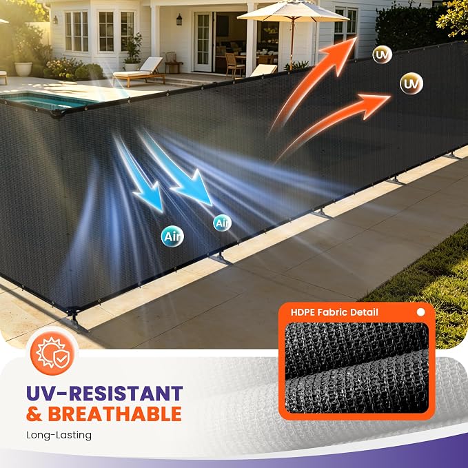 5' x 24' Outdoor Privacy Fence Freestanding Temporary Fencing with Iron Poles and Stakes, Metal Garden Fence for Garden Pool Backyard Patio Yard (Black)