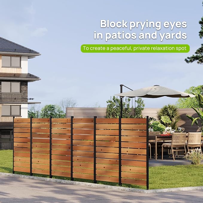 38" W x 61" H (1 Panel) No Dig Wood Privacy Screen Outdoor Privacy Fence Panel for AC Unit Trash Can Pool Equipment Enclosure Decorative Patio Privacy Wall Screen with Metal Posts & Stakes (Orange)
