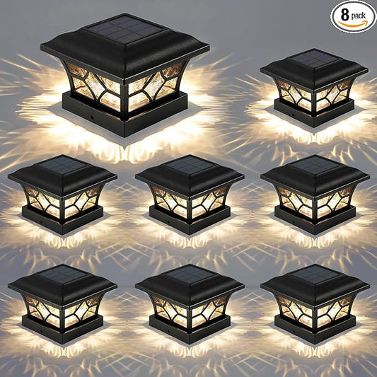 APONUO Solar Post Cap Lights 8 Pack with 1000mAh Battery - for 4x4 5x5 6x6 Fences, Larger Size & Longer Lasting, 2-Mode, IP64 Waterproof, for Fence Deck Patio Porch Yard (Black)