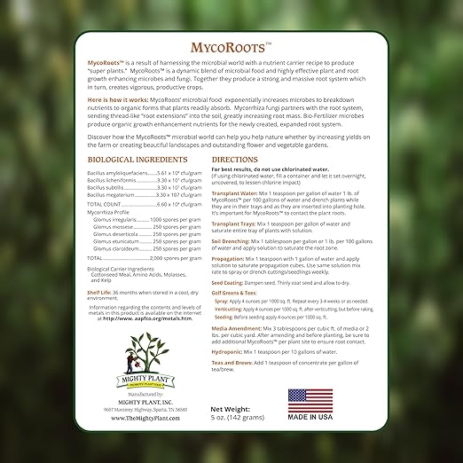 Organic Root Enhancer 500 Spores/Gram Ultra-Concentrated Mycorrhizal Fungi – MycoRoots for Optimal Plant Growth & Health | Boost Soil Nutrient Absorption (1, Pounds)