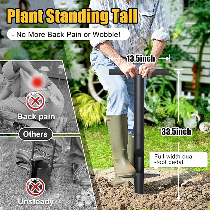Bulb Planter & Sod Plugger - 34" Long Handle Grass Plugger Tool for Lawn Repair, Heavy Duty Garden Hole Digger with Easy Plug Release for Zoysia Plugs, Bare Spots, Tulip Planting,Turf Transplanting