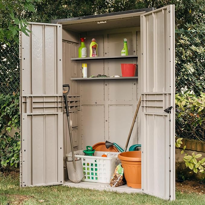 Toomax High Stora Way Outdoor Tool Box Made of Recycled Polypropylene with Wood Effect, 1670L, Item 091, Taupe/Anthracite