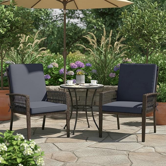 Summsun 2 Pack High Back Outdoor Chair Cushions, Water Resistant Patio Seat Cushion Set with Ties, Removable Covers, Non-Slip Bottom for Garden Lawn Patio Furniture, 44 x 20 Inch, Dark Grey