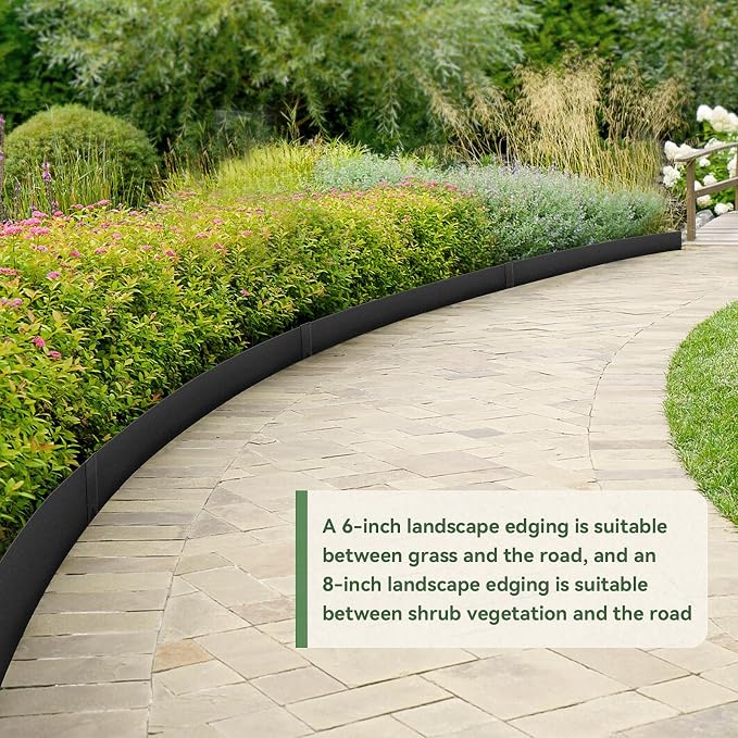 6PCS 8 inch Steel Landscape Edging Kit - 40" L x 8" H Each (20ft Total) Galvanized Steel Edge for Lawn Yard- No-Dig Hammer-in Heavy Duty Metal Edging Border with 6 Clips