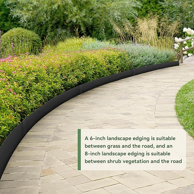 6 PCS 8 Inch Steel Landscape Edging Kit,40" L x 8" H Each (20ft Total) Galvanized Steel Landscape Lawn Edging Powder for Lawn Yard,Coated Bendable Metal Strips,No-Dig Hammer-in Edging Border w/7Clips