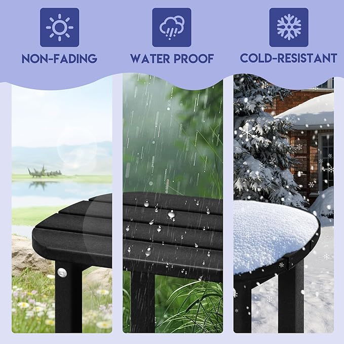 LZRS 2-Tier Patio Side Table, Heavy Duty HDPE Outdoor End Table with Wood Texture, Weatherproof Composite Table for Adirondack Chairs, Deck, Pool, Indoor/Outdoor, No Peeling Cracking(Black)
