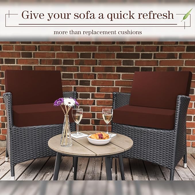 Newwiee 8 Pcs Stretch Patio Outdoor Cushion Covers Replacement for 4 Backrests and 4 Patio Cushions Covers, Waterproof Couch Sofa Slipcover Furniture Protector, Thin Fabric Breathable(Dark Coffee)