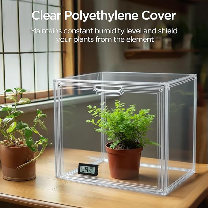HBlife Mini Greenhouse for Indoor, Clear Stackable Green House with Magnetic Waterproof Door for Small Plants Nursery Germination and Display, Tabletop Portable Greenhouse, 14.1x8.6x10.6 Inch (3 Pack)