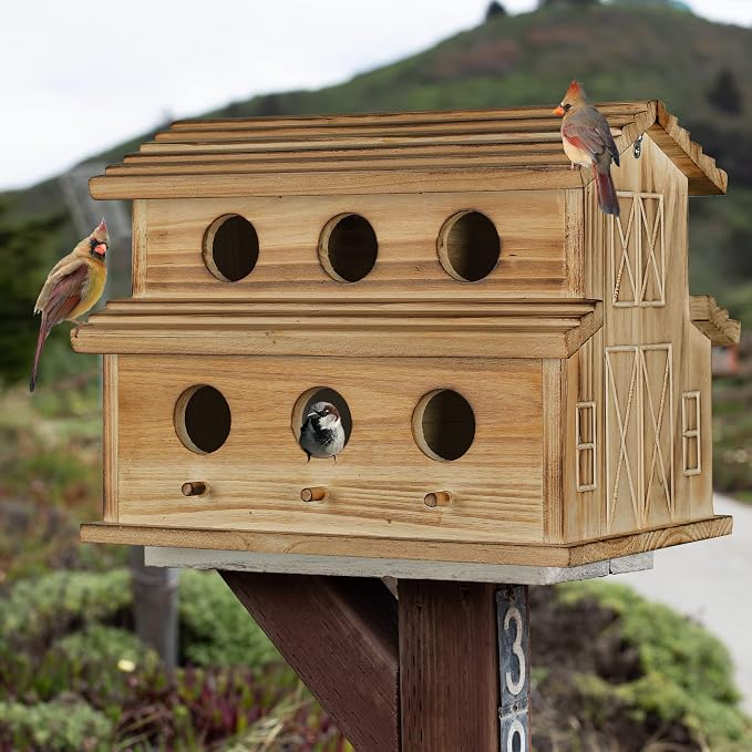 Bird Houses for Outside,6 Hole Outdoor Bird House - Room for 6 Bird Families - Bluebird, Finch, Cardinals Hanging Bird Houses for Garden & Yard