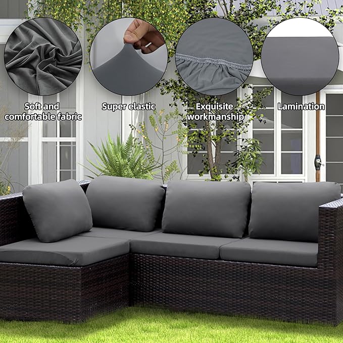 Outdoor Cushion Covers Set,12PCS Patio Furniture Couch Seat Slipcovers, Replacement for Sofa Sectional Chair(Cover，Only)