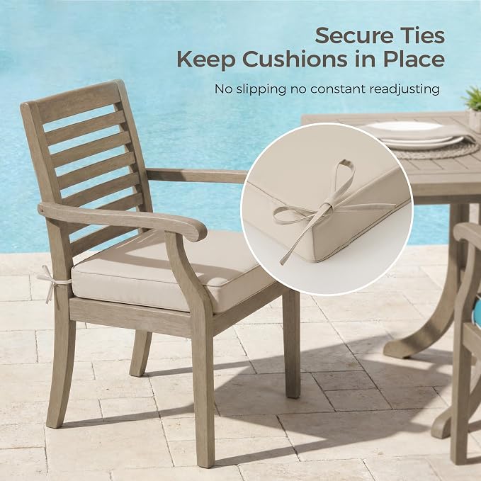 UNIKOME Outdoor Chair Cushions Set of 4, Water Resistant Patio Seat Cushions with Ties for Outdoor Furniture, High-Density Foam, UV & Fade Resistant, Piped Edge – 24" x 24" x 4", Beige