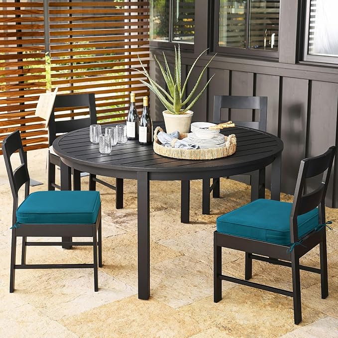 Outdoor Sunbrella Square Corner Seat Cushion, 18.5"x16"x3", Set of 4, Non Slip Seat Cushion Pads with Removable Cover for Patio Furniture, Garden Yard Lawn, Spectrum Peacock