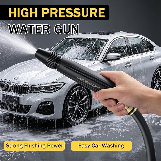 2pcs Heavy Duty High Pressure Hose Nozzle, Home High Pressure Car Wash Water Gun, Pressure Car Wash Water Gun with Booster Nozzle And Hose, Pressure Washer Hose Attachment for Plant Watering Lawn Car