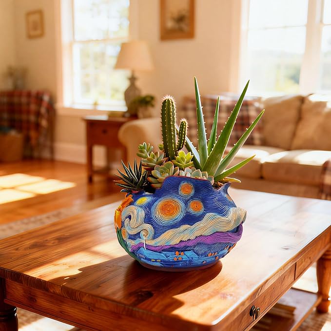 Flower Starry Sky Plant Pots-Cute Unique Flower Pots with Drainage Hole, Resin Planters for Indoor Outdoor Succulent Planter, Plant Gifts for Mother's Day, Birthday, Christmas