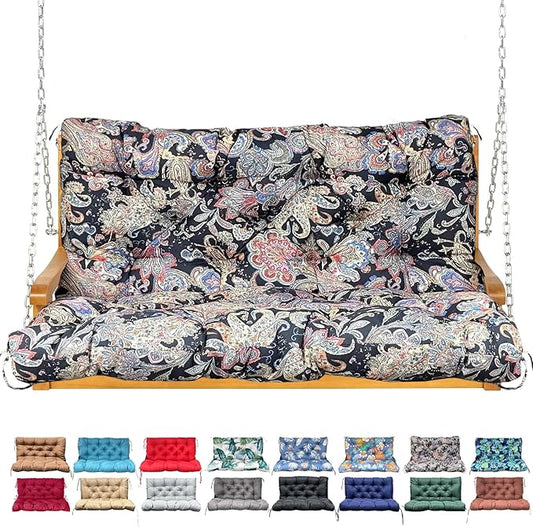 Porch Swing Cushion with Backrest,Waterproof Bench Cushion for Outdoor Furniture,2-3 Seater Replacement Thickened Swing Cushion with Ties,Patio,Outdoor,Backyard and Garden (Vintage Paisley,47x40")