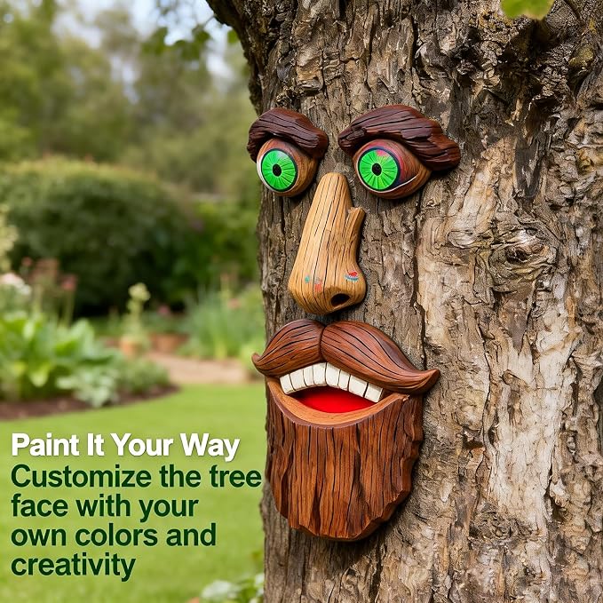 4 Pack Tree Faces Decor Outdoor, Large Whimsical Old Man Tree Hugger Statues, Resin Tree Art for Garden Yard Patio, Funny Tree Peeker Sculptures for Halloween Easter